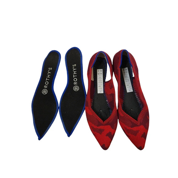 Rothy's The Point Red Camo Pointed Toe Flats Size W7 - Picture 8 of 9